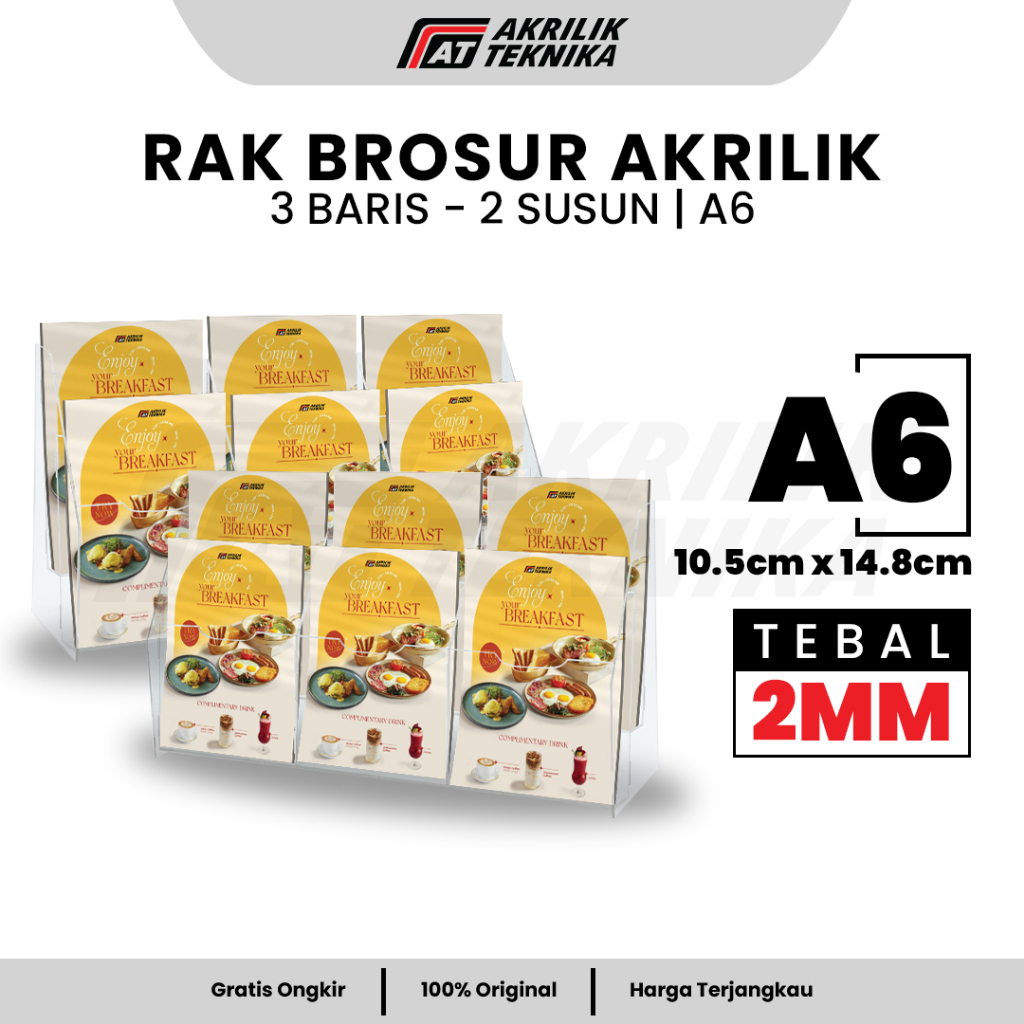 Rak Brosur A6 2 Susun 3 Baris Akrilik / Display Menu Meja / Acrylic Flyer Holder