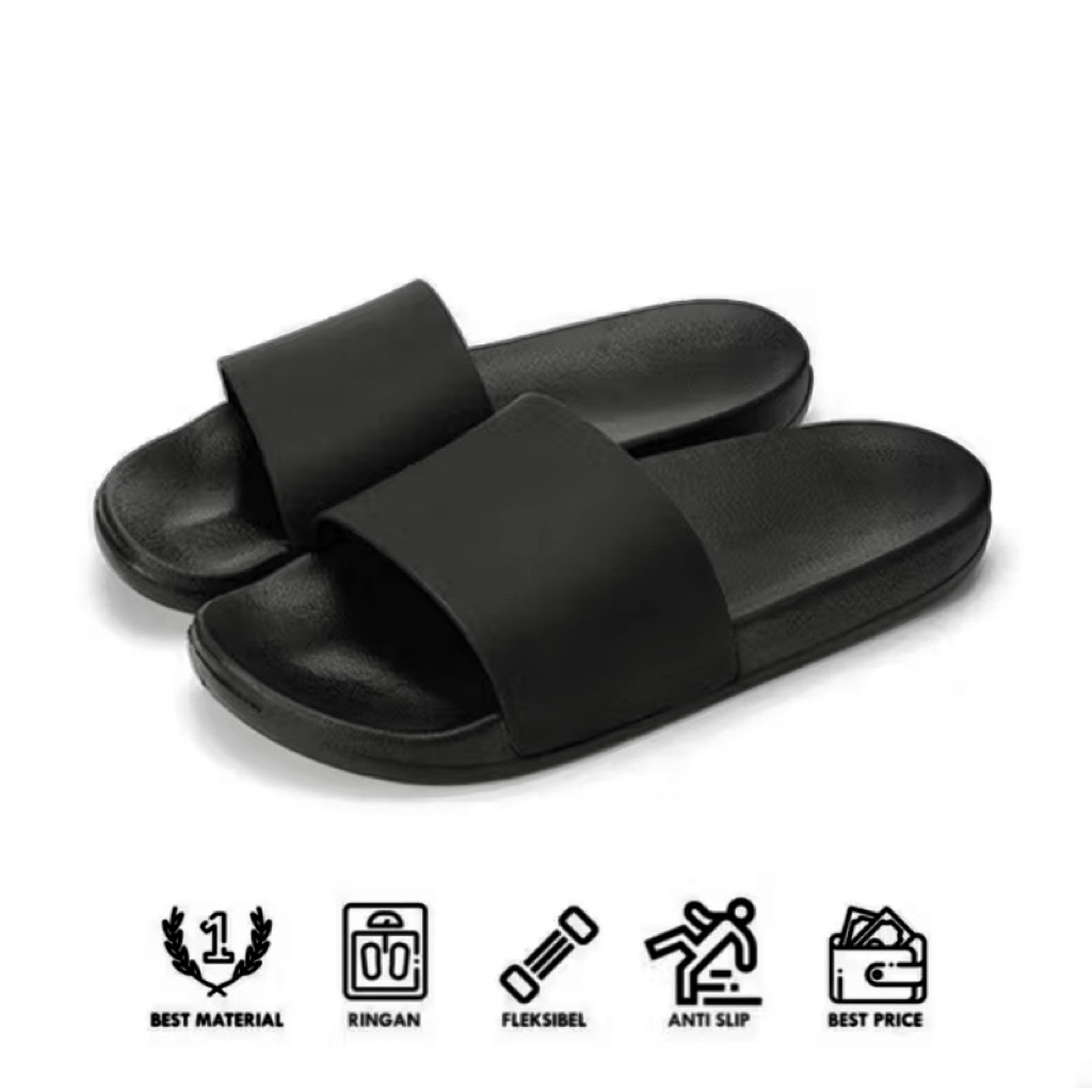 Sendal Selop Polos Hitam Pria Wanita / Sandal Slop Phylon Full hitam