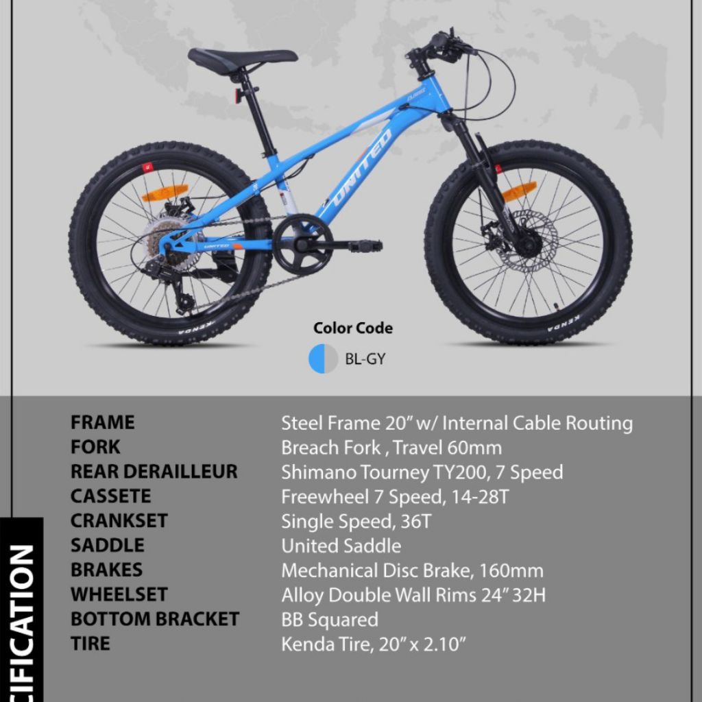 Sepeda Gunung Anak Mini MTB United Elbruz 20 inch free bell