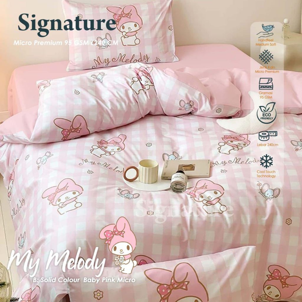Sprei karakter my melody ukuran lengkap tinggi 20cm sampai 40cm sprei set murah sprei 90x200 sprei 1