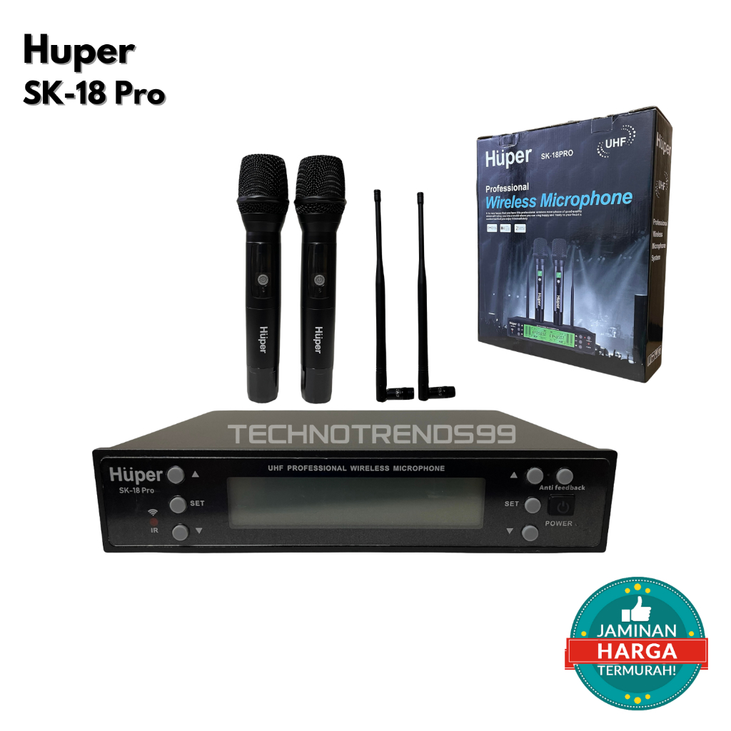 Microphone Wireless Huper SK-18pro Dua Mic Gagang