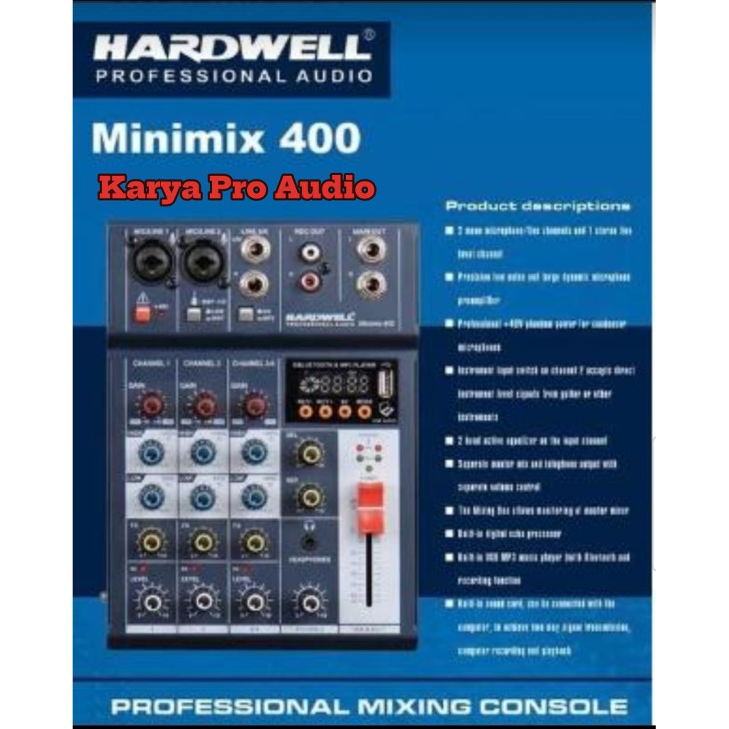 Mixer Audio Profesional HARDWELL 4 Channel MiniMix 400 Recording Soundcard Original