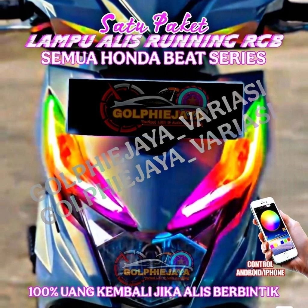 paket lampu alis rgb beat karbu, beat fi, beat delux, satu set lampu alis rgb