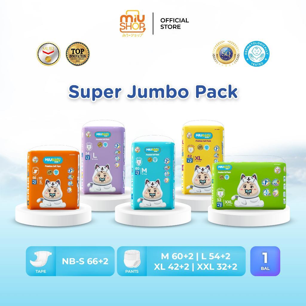 MiuBaby Popok Bayi Soft Pants Diapers Kemasan Jumbo Size NB-S/M/L/XL/XXL - Memiliki Lapisan Lembut