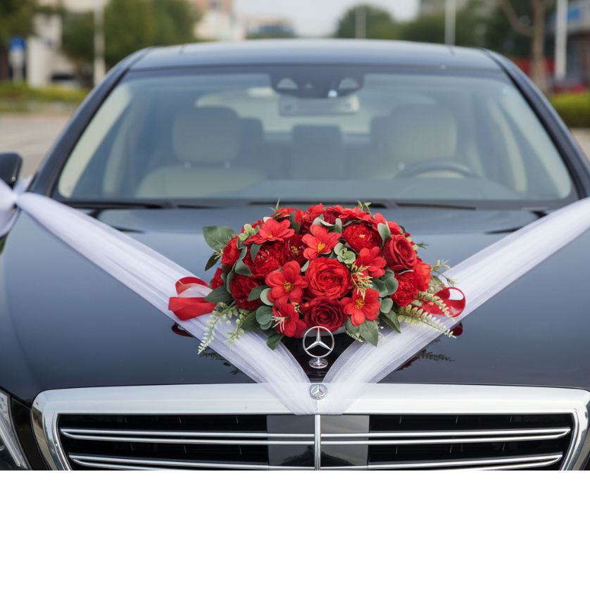 Dekorasi Mobil Pengantin, Bunga Hias Mobil Pengantin, Buket Bunga Mobil Pengantin, BUNGA PALSU MOBIL