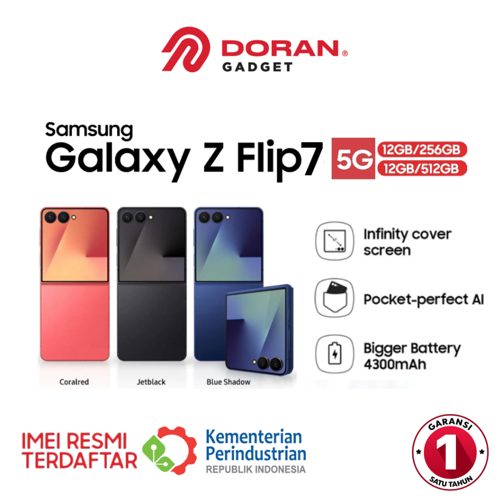 Samsung Galaxy Z Flip 7 5G Smartphone 12/256GB 12/512GB RAM 12GB ROM 256GB 512GB - Garansi Resmi