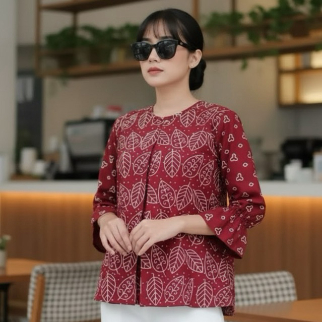 Shanaya Batik Blus Keysa Batik Cap Marun Garutan