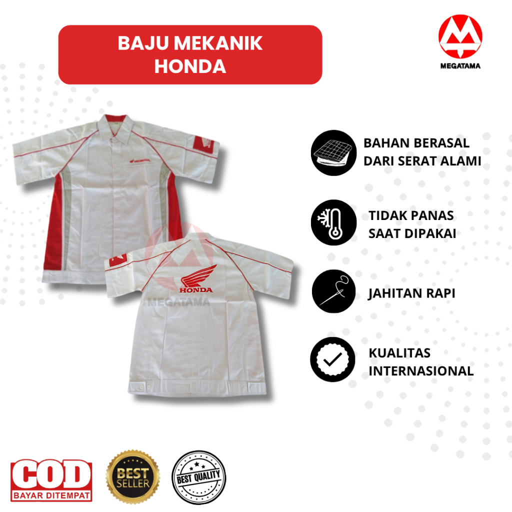 Baju Mekanik Honda Baju Bengkel Honda Baju Mekanik Putih Baju Pria Mekanik Wearpack Pria Honda