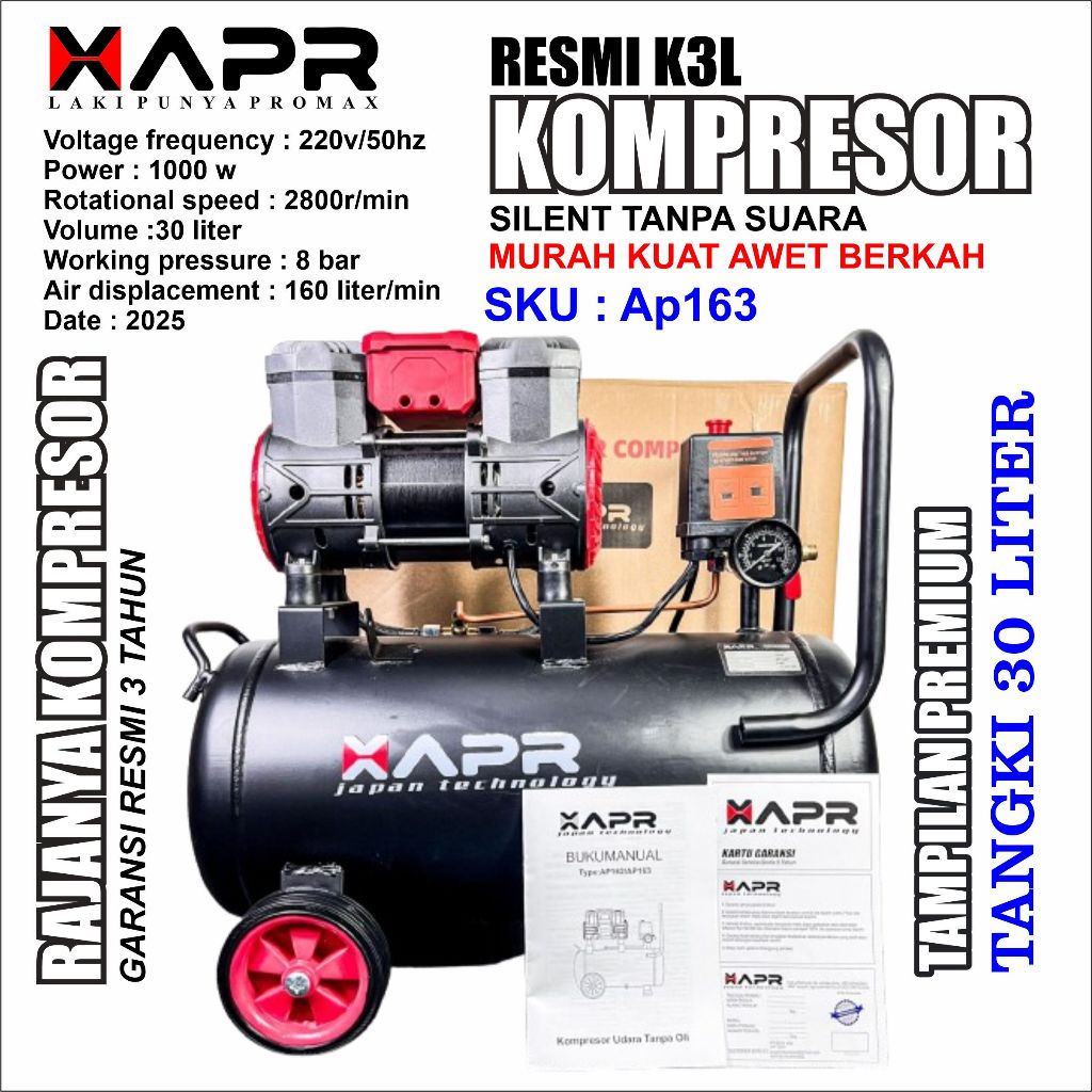 BARU VARIAN SILAHKAN PILIH SESUAI KEBUTUHAN Raja Kompresor 30 iter APR AP163 silent 1 HP 1pk 750watt