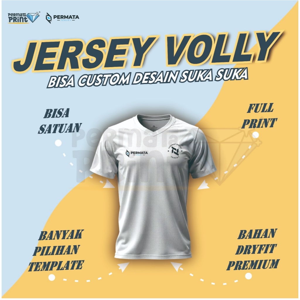 PERMATA Jersey Voli Custom Full Printing / Jersey Olahraga Voli Custom / Jersey Voli Pria / Jersey V