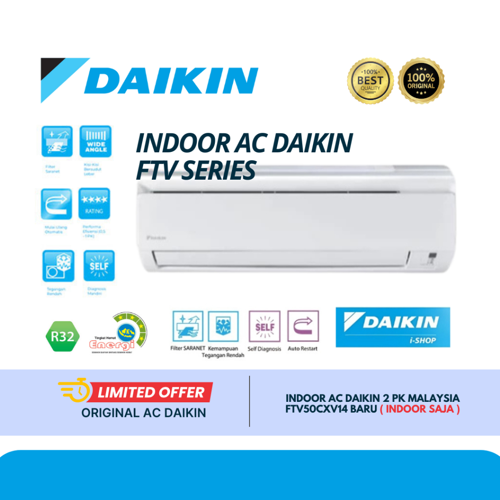 INDOOR AC DAIKIN 2 PK MALAYSIA FTV50CXV14 BARU ( INDOOR SAJA )