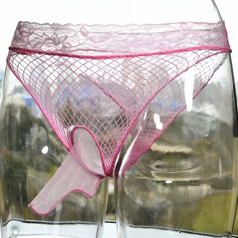 Men's sexy ice silk triangle pants lace