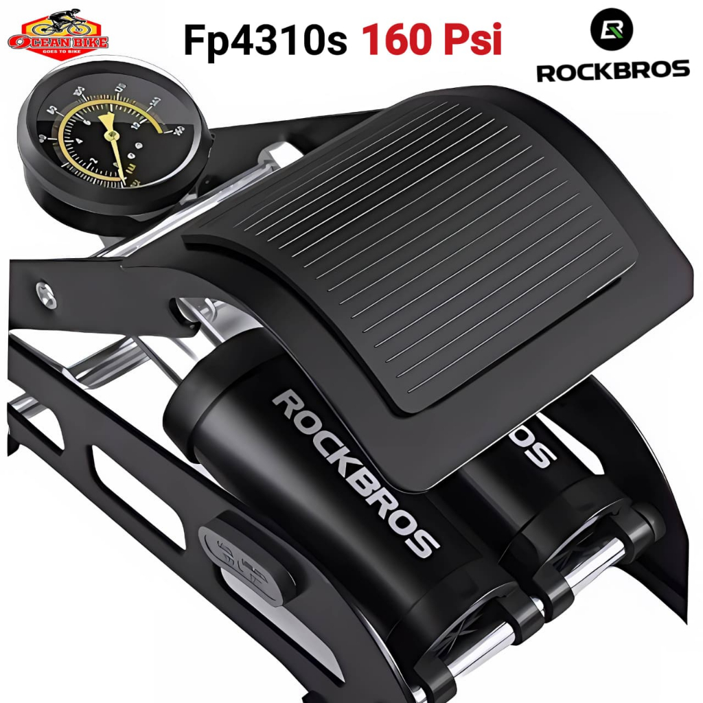 ROCKBROS Pompa Ban Motor Sepeda FP4310S Portable Injak 160 PSI Pentil Kecil Besar MTB Roadbike Bola