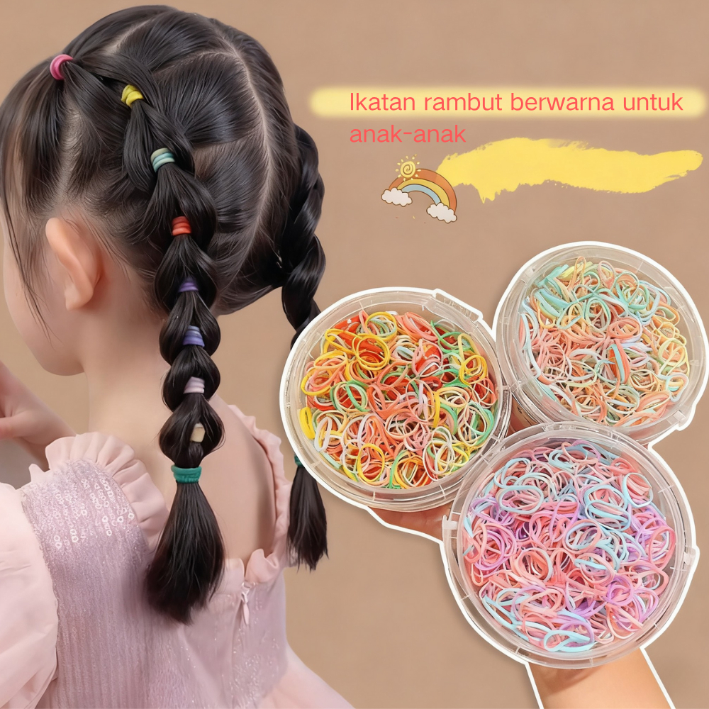 500/1000 buah Karet Rambut Berwarna-warni Berdaya Elastis Tinggi Karet Rambut Anak-anak Karet Rambut