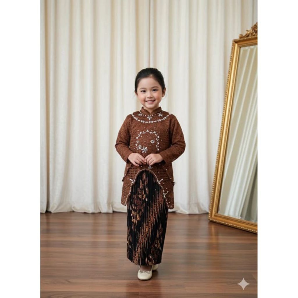 Set Kebaya Viona Anak Tanggung Umur 5-12 Tahun Bahan Brukat Premium Rok Semi Sutra Foil Cocok untuk 