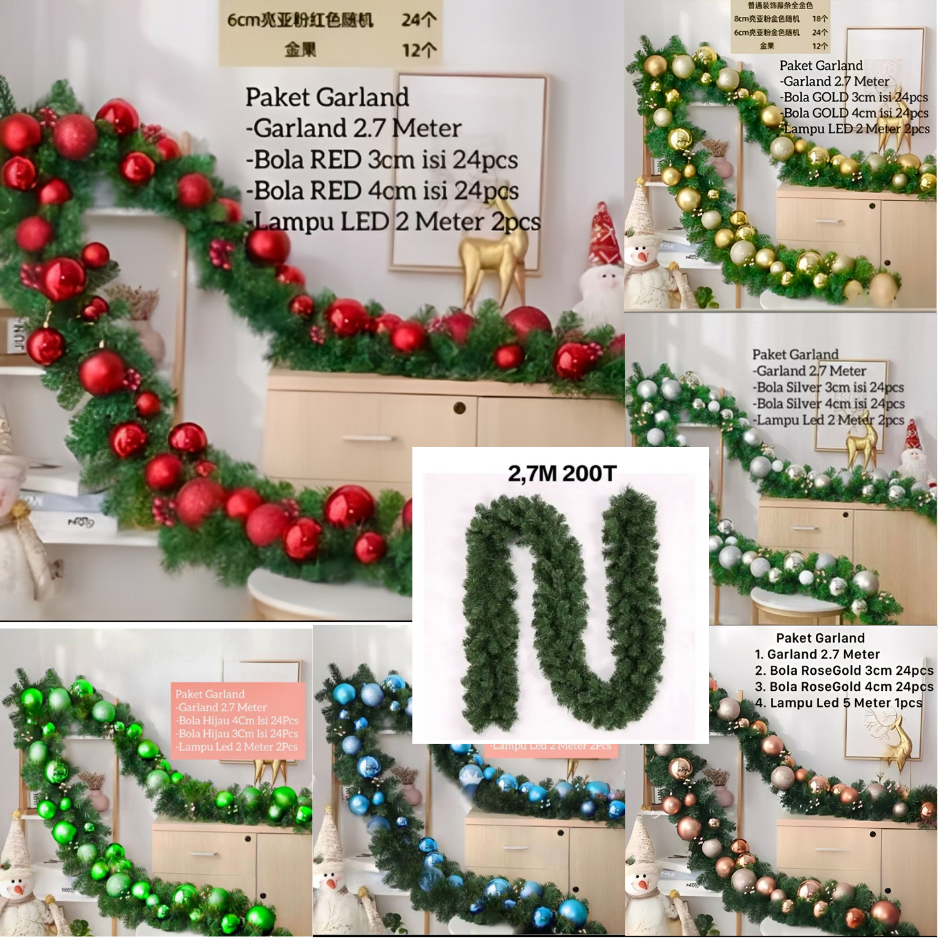 2.7 meter Garland Daun KAWAT Lilit 200T Murah Hiasan Dekorasi Natal Christmas / dekorasi natal KRANS
