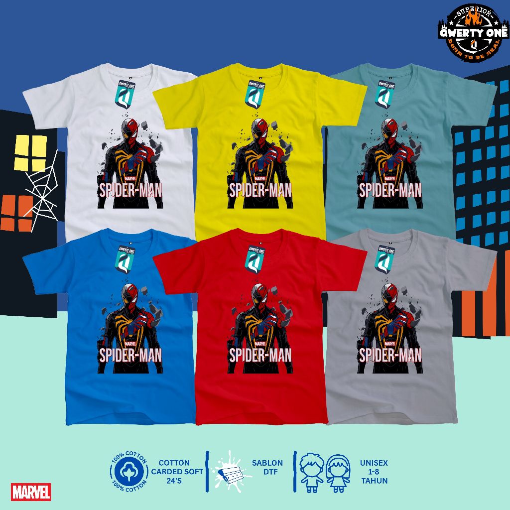 QWERTY ONE Kaos Anak Distro Karakter SPIDERMAN 1-8 Tahun