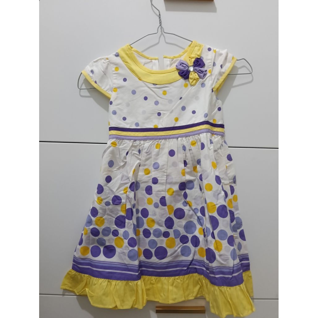 Dress / Baju perempuan Lilac - Kuning polkadot Anak 3 tahun - NEW