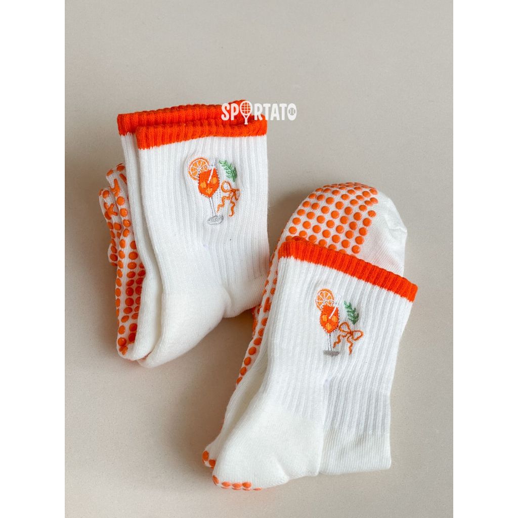 Orange Club Soda  - Grip Socks Pilates - Kaos Kaki Pilates Yoga Pendek Panjang Medium High Tinggi Ba