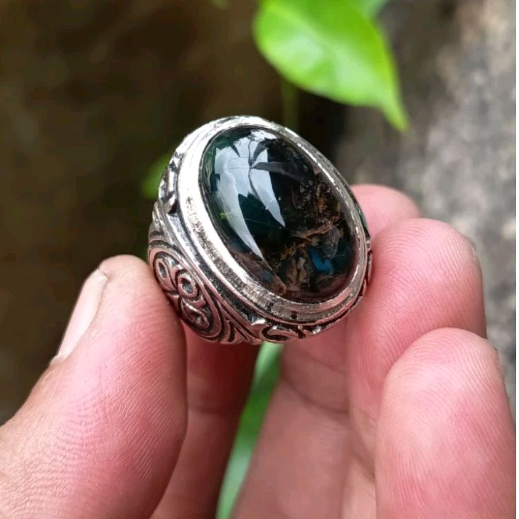 cincin batu Bacan Doko coklat serat kura rarai aitem size 9/10