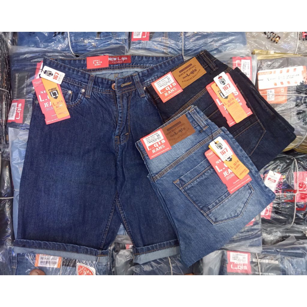 celana jeans pendek pria L-Qis premium regular jumbo 28-33-38/celana distro pria pendek celana jins 