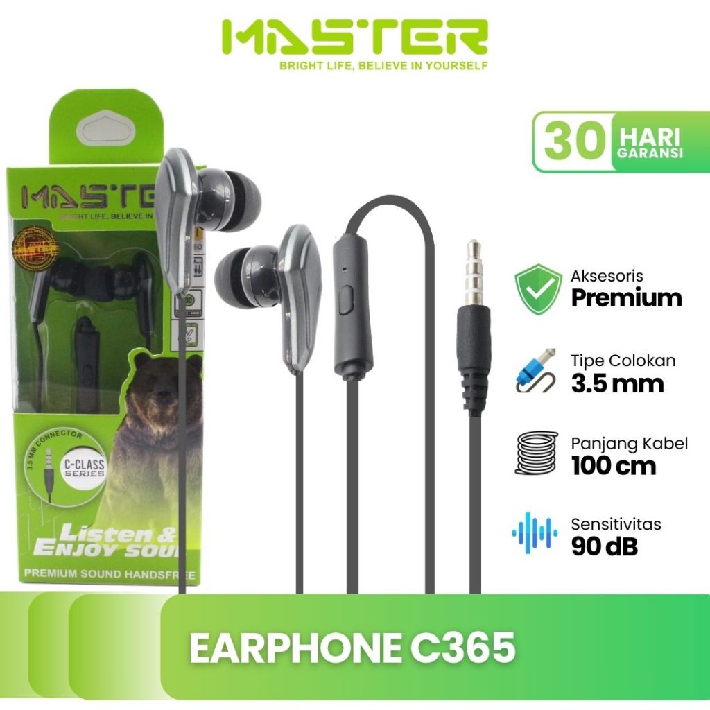 MASTER Earphone Bass Headset Headphone Android C365 - Garansi 30 Hari