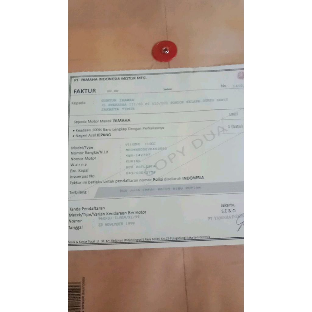 faktur kendaraan motor dan mobil