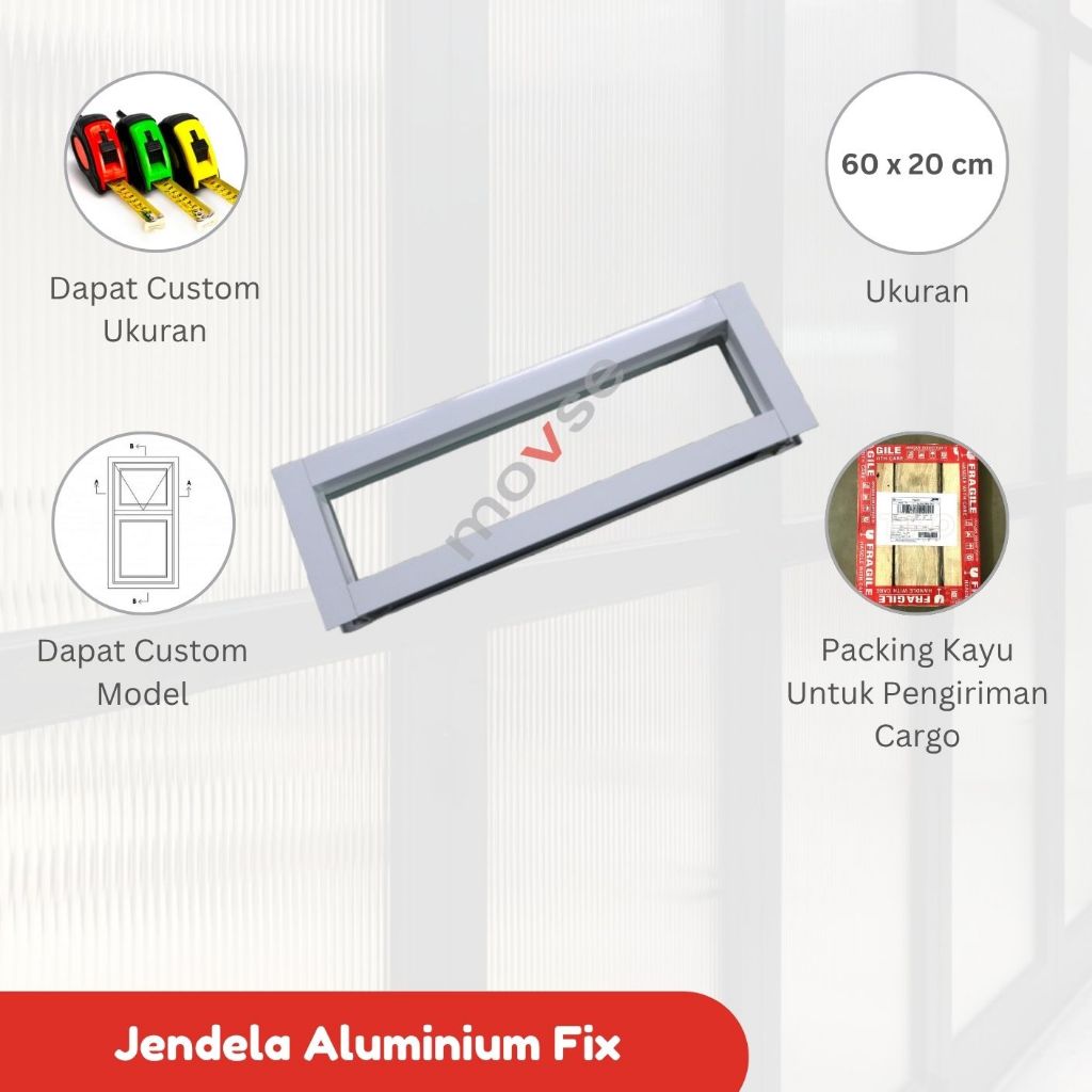 Jendela Kaca Mati Aluminium 60 x 20 cm Putih / Hitam