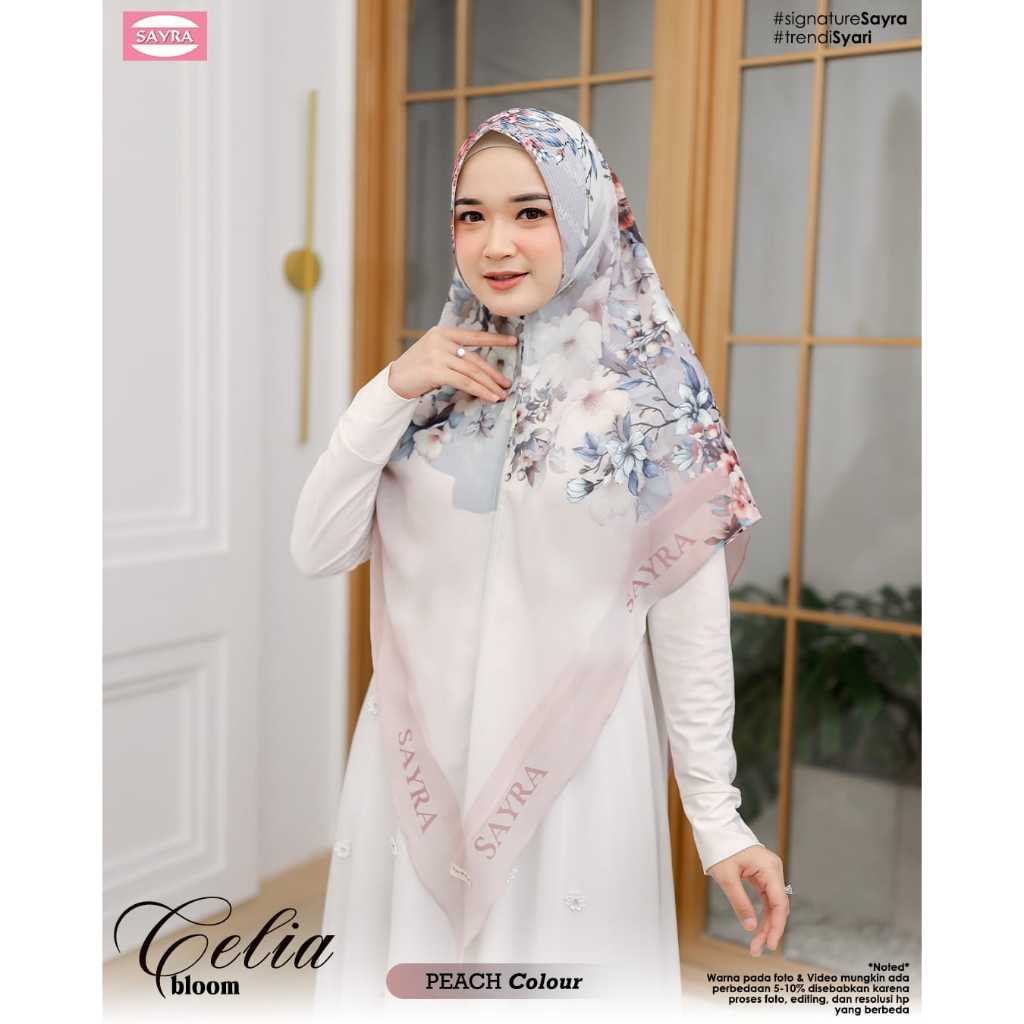 Hijab Khimar Jilbab instan ceruti motif bunga celia bloom 2 layer by sayra
