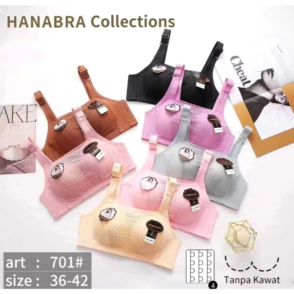 PROMO...BRA KEMBEM HANABRA COLLECTIONS / QIAN SI FANG PREMIUM  KAIT 4,TANPA KAWAT SIZE 38/85&40/90