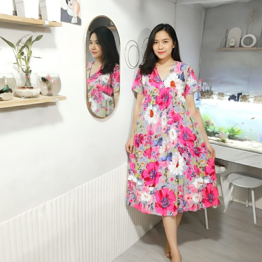 Dress Susun Kanaya Jumbo Ld120 Rayon Premium | Daster Viral Kekinian Home Dress Daily Wear | Daster 