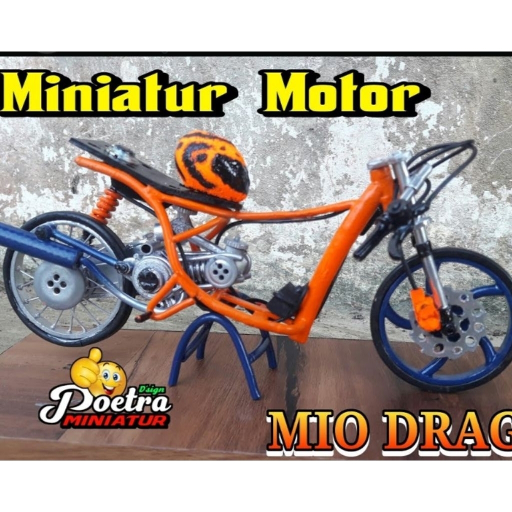 miniatur diecast motor yamaha mio drag lengkap dengan paddock dan helm full set