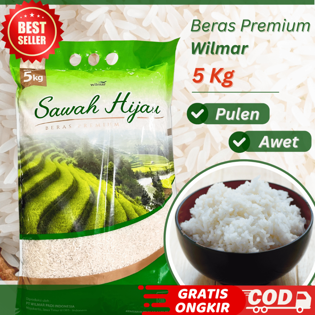 Beras Premium 5 kg Sawah Hijau Wilmar Asli Pulen Enak