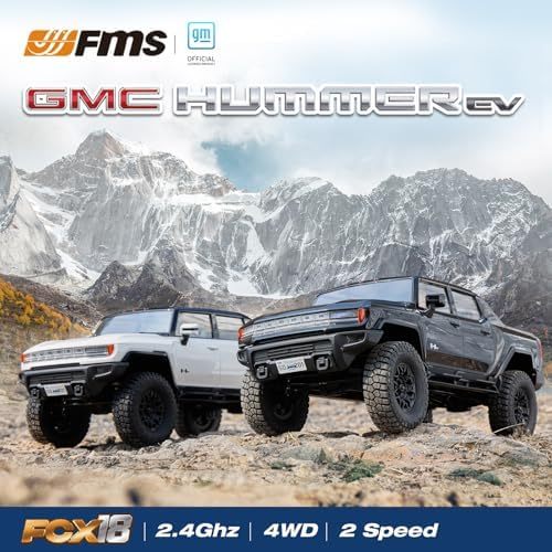 EAZYRC FMS FCX18 1/18 GMC Hummer EV RC Truck White with Official License, 4x4 RC Rock Crawler 8+KMH