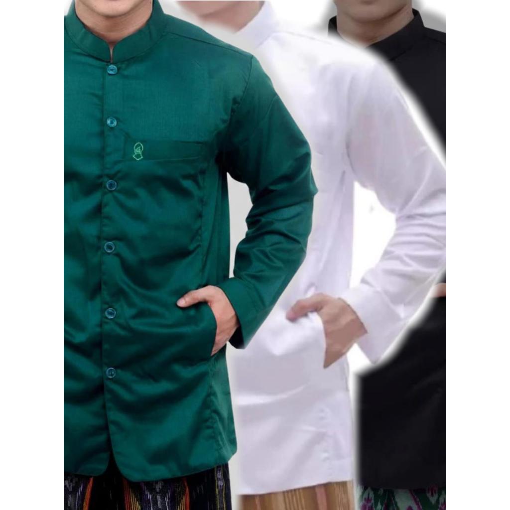 Baju Koko Pria Lengan Panjang Muslim Dewasa Putih Polos Premium Seragam Majlis Taklim Bahan Tebal