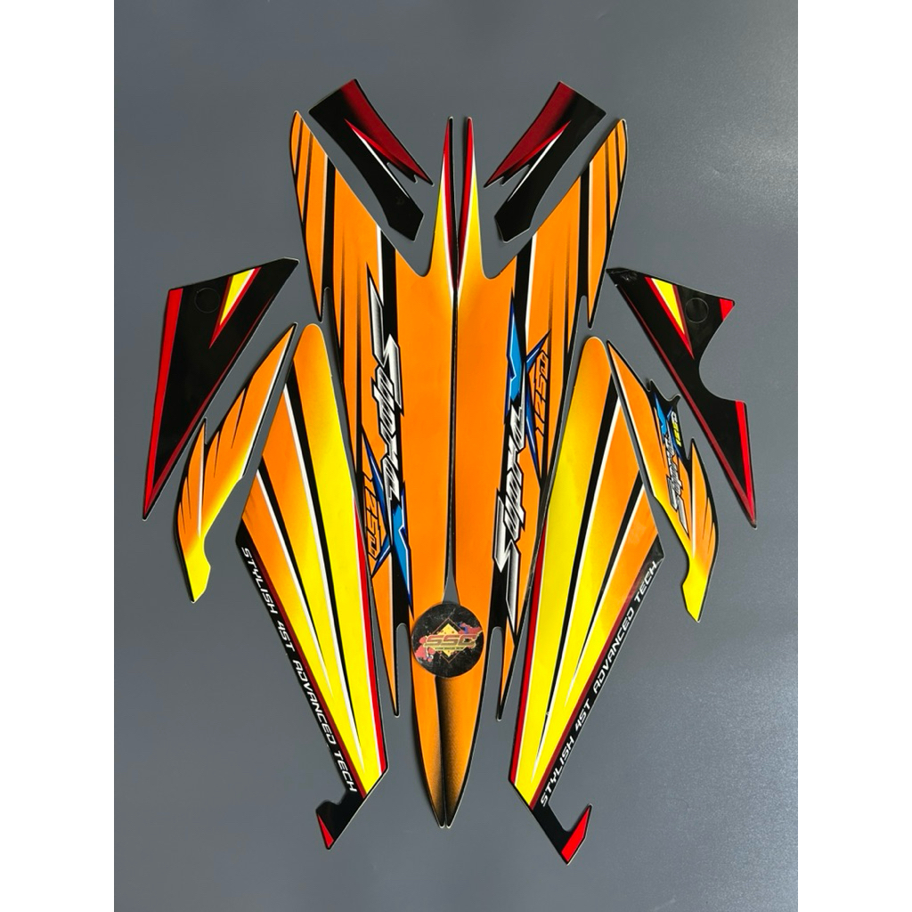 STRIPING STIKER SUPRA X 125 RUJI 2005 HITAM ORANGE