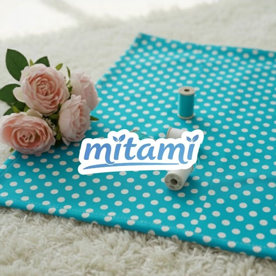 Kain Katun Poplin Motif Polkadot Biru Meteran | Bahan Baju Kemeja Masker DIY Craft Premium (Harga Ka