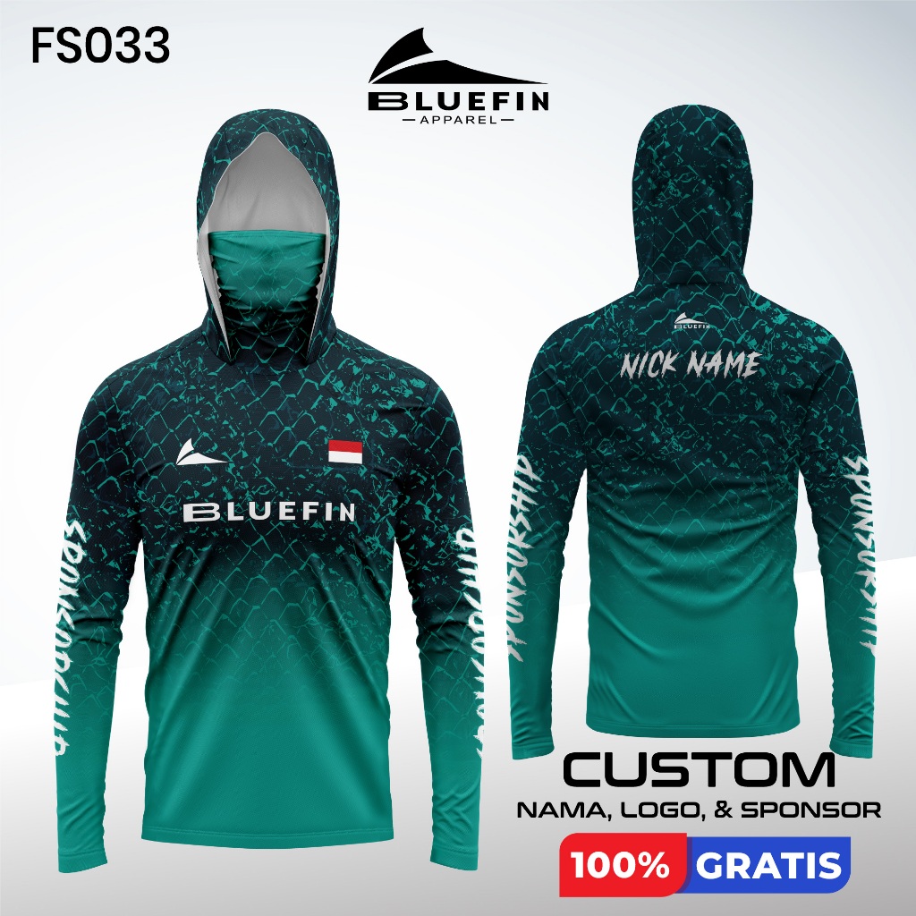 Baju Mancing Bluefin Custom Gambar Ikan Predator Motif Simpel Baru Kain Jersey Dryfit Milano