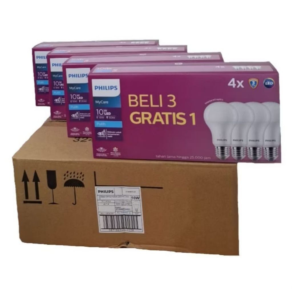 Lampu LED Philips 10 Watt 10W PUTIH | Promo 1 Dus isi 16 pcs (4 Pack) Original Garansi Resmi 3 Tahun
