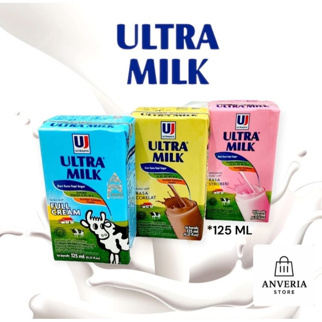 SUSU UHT ULTRA MILK 125ML, COKELAT, STROBERI, FULL CREAM (1 KARTON ISI 40@125)