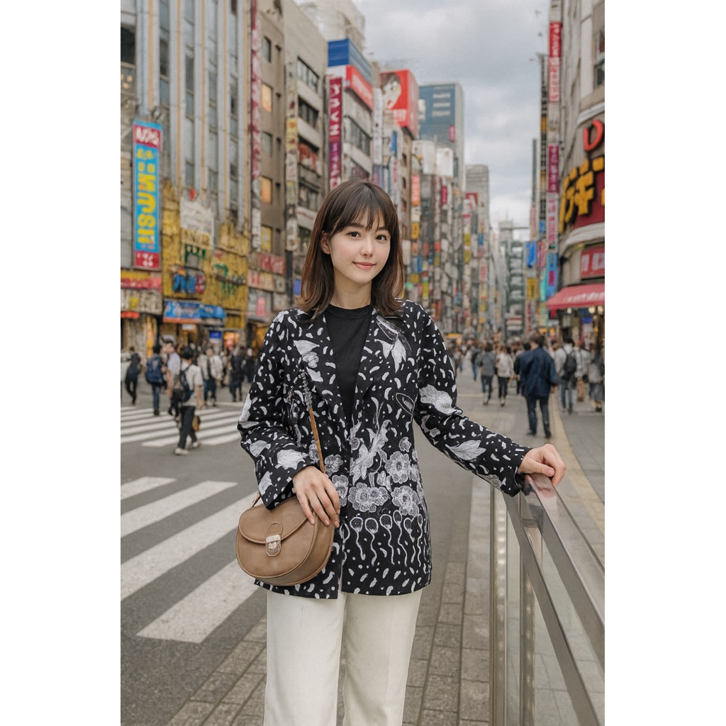 Masayu Batik - Blazer Batik Wanita Atasan Celine Monochrome Series