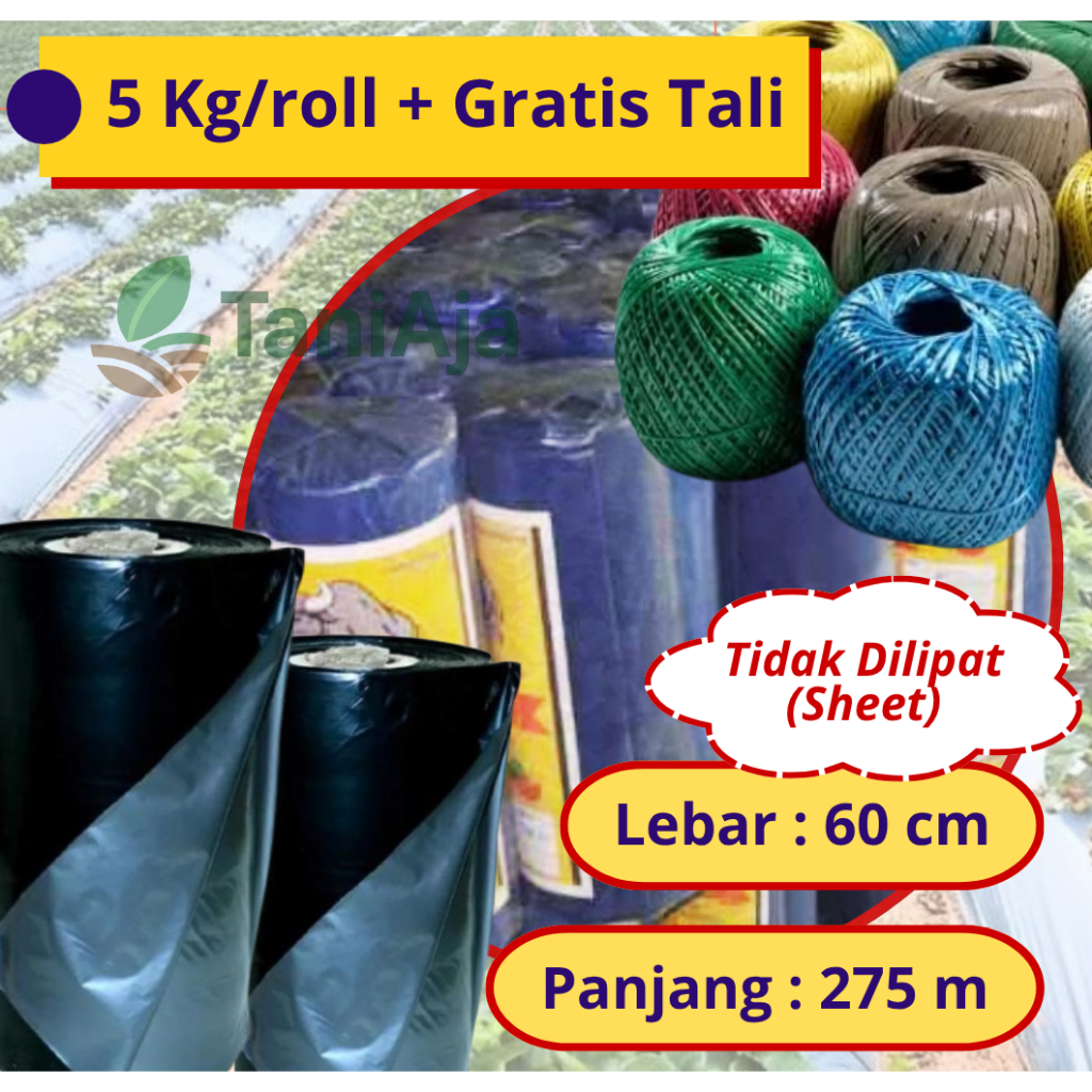 Mulsa Plastik 5Kg 60cm x 275m + Tali Rafia - Tahan Lama, Cocok untuk Pertanian