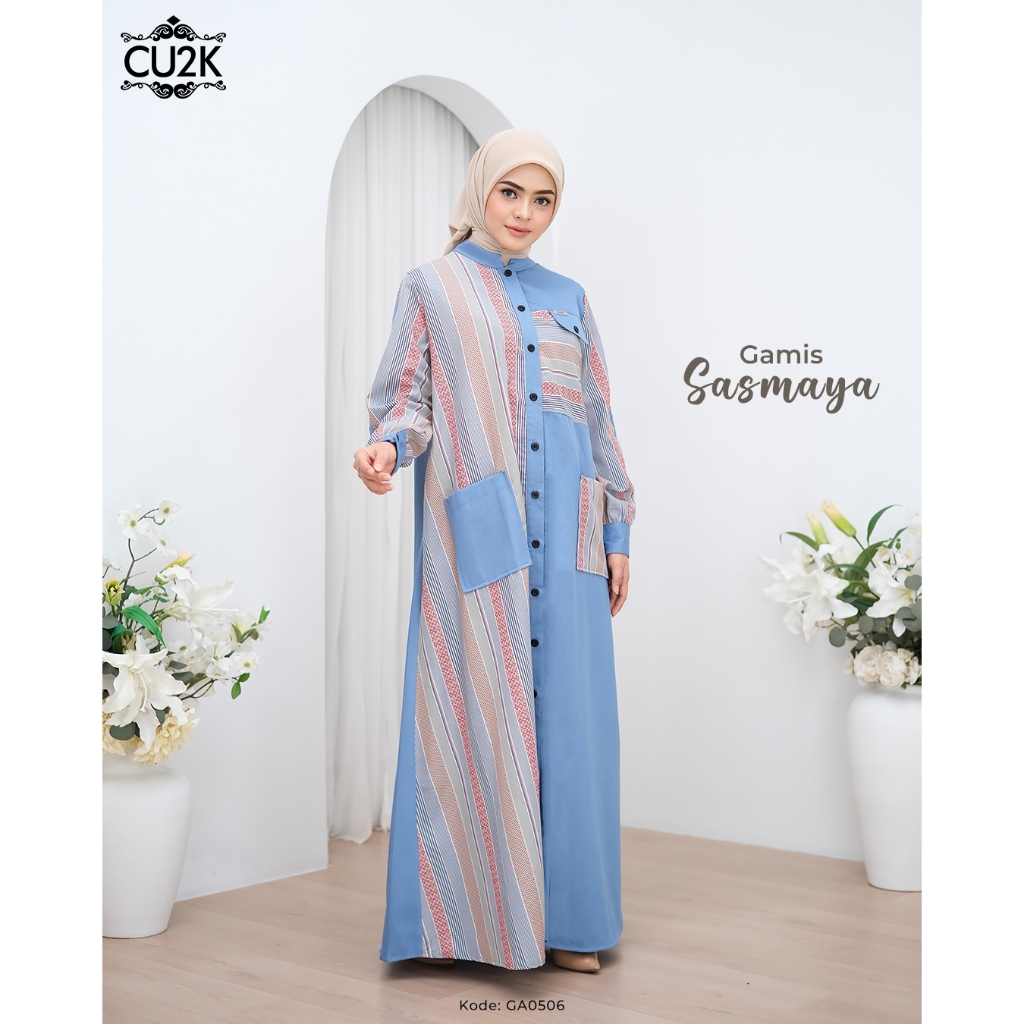 CU2K Gamis Katun Sasmaya Maxi Dress Gamis Terbaru Wanita Muslimah Trendy Gamis Katun viral