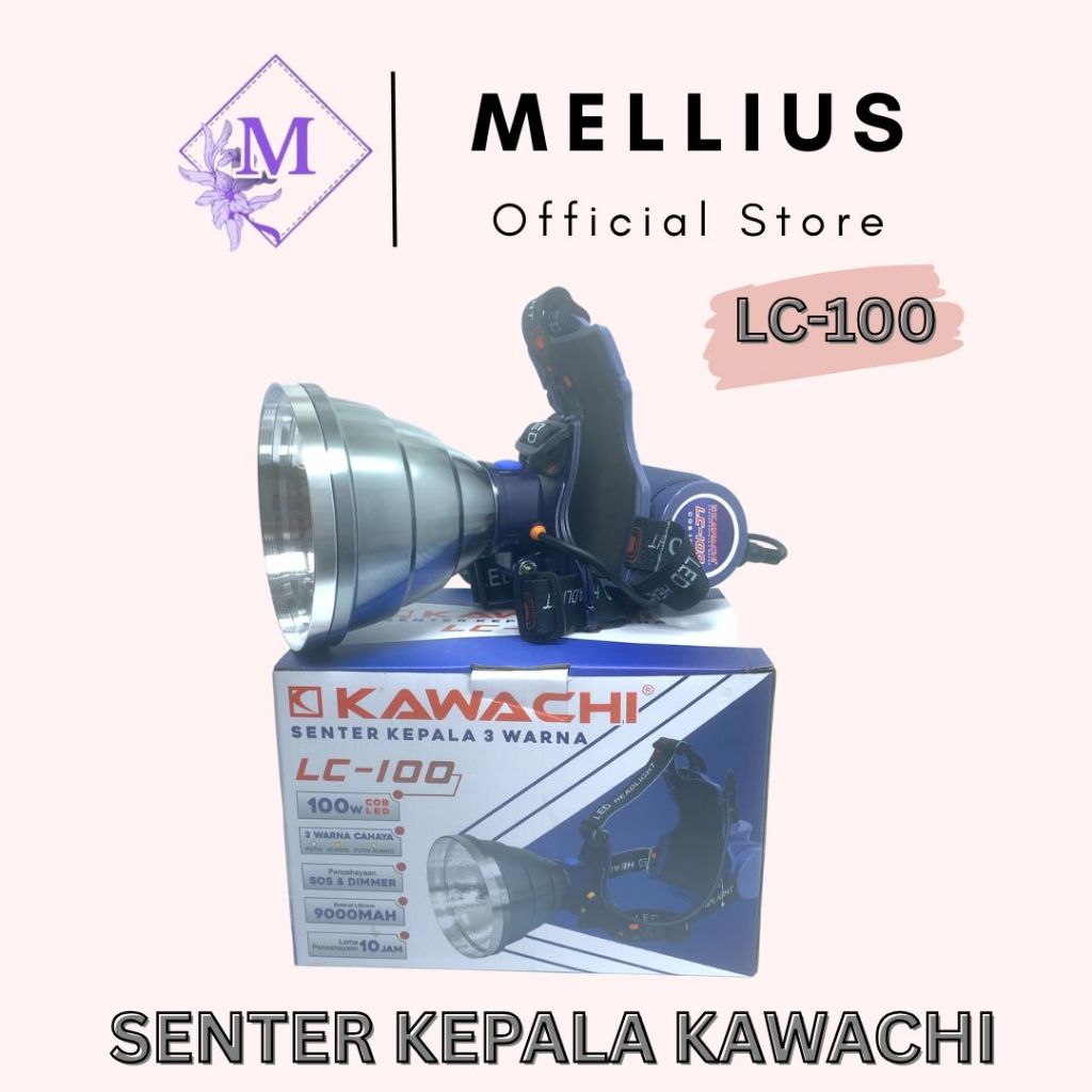 Senter Kepala 100watt Kawachi LC-100 Original COB LED Super Terang 3 Cahaya Kuning Putih SOS WaterPr