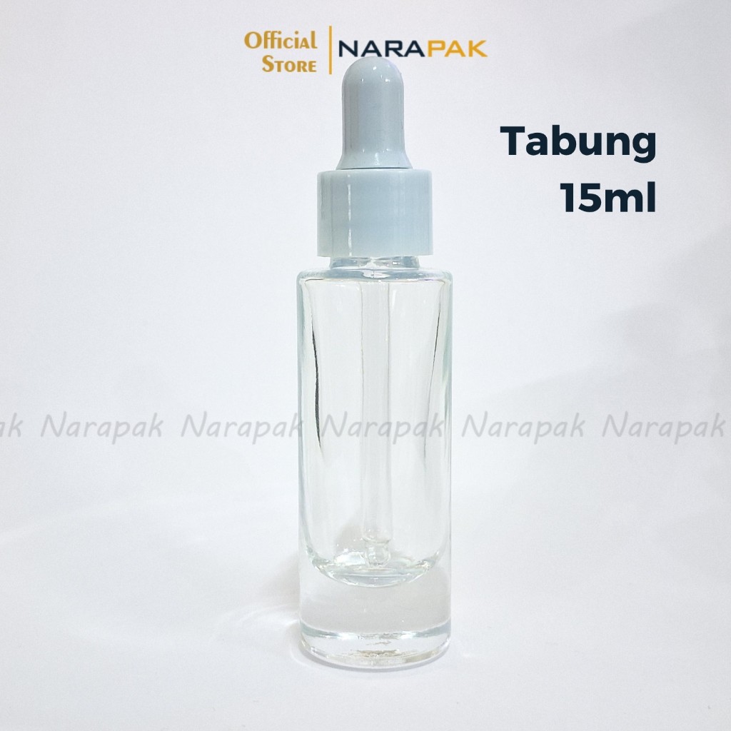 Botol Kaca 15ml Tabung Tinggi Bulat Bening Tutup Biru Muda Unik Pipet Tetes Serum Skincare