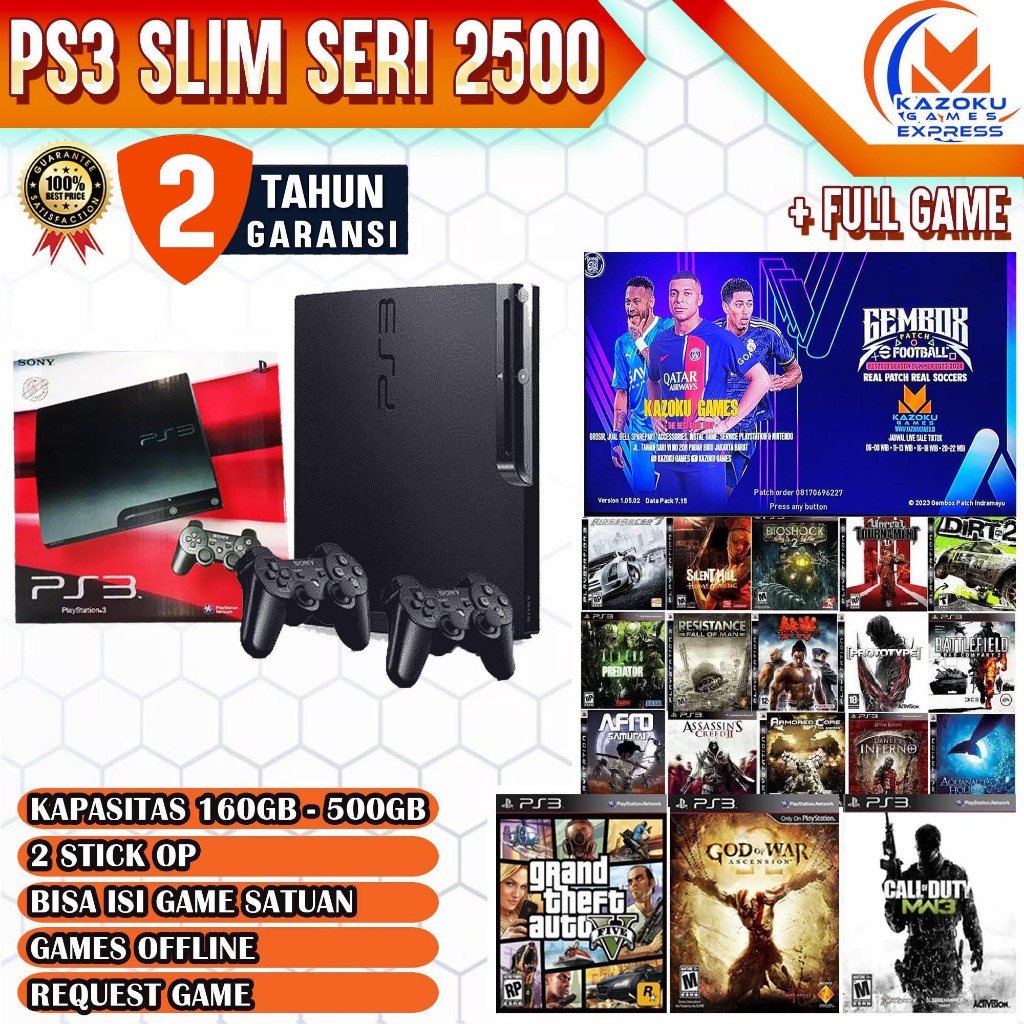 PS3 PS 3 SLIM SONY PLAYSTATION CFW SERI 2500 160GB 500GB 2STICK
