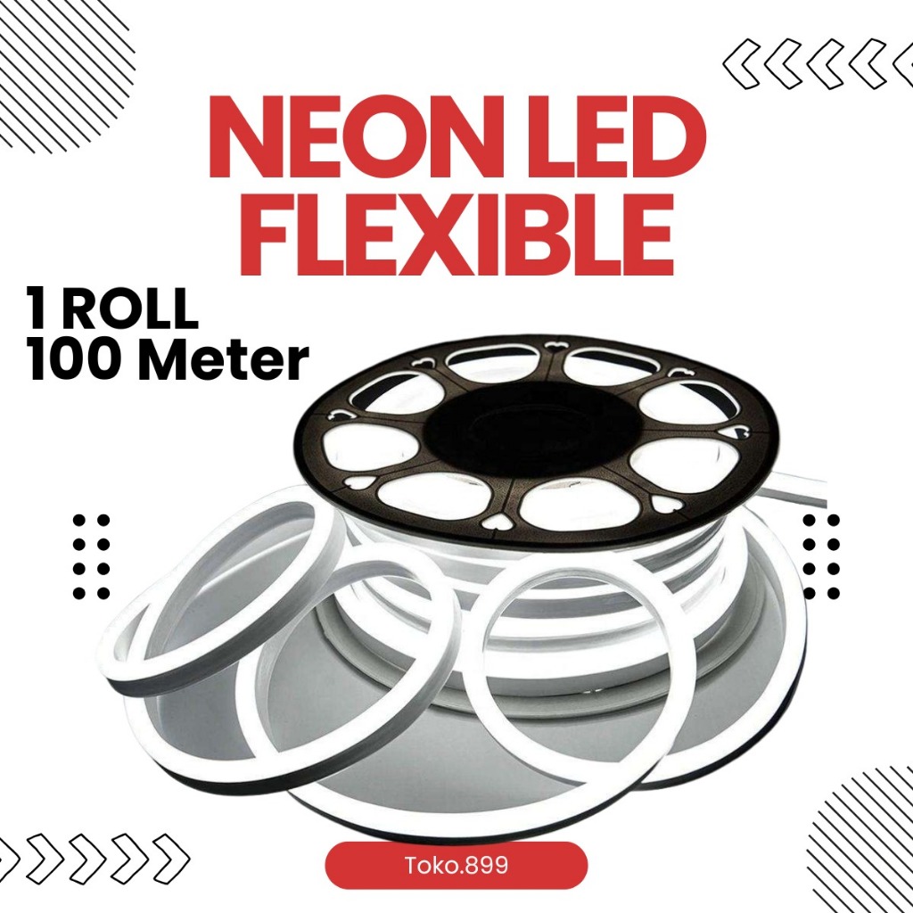 LAMPU NEON FLEXIBLE 1 ROLL (100 meter) FREE =5 adaptor,5 jarum, dan 5 penutup kabel