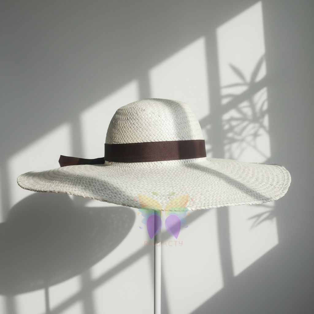 TOPI PANTAI WANITA ANYAMAN PANDAN PET LEBAR MOTIF PITA TOPI PANDAN CEWEK PET LEBAR TOPI WANITA ANYAM