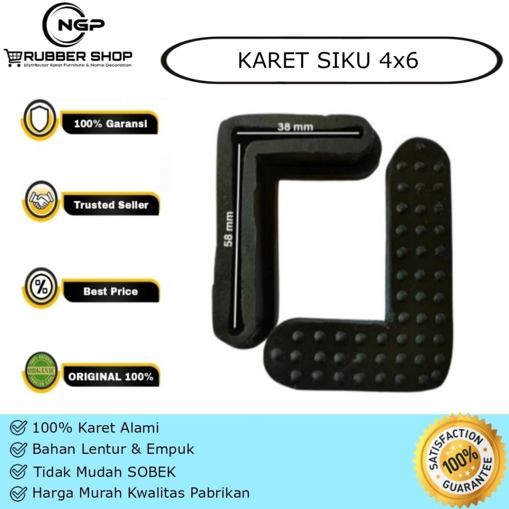 Karet Kaki Siku 4x6cm / Siku rak besi / meja / kursi / Dipan / kaki etalase - Siku 40x60mm