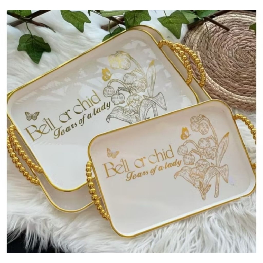 Nampan Gold Mewah Nordic Luxury Tray Dekorasi Nampan Tray Mewah Nampan Dengan Pegangan Gold